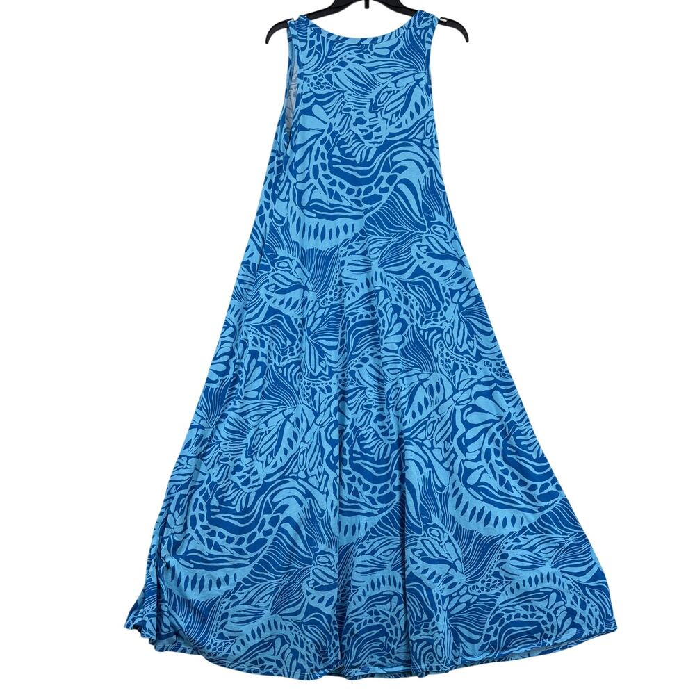 Soft Surroundings Santiago Maxi Dress Size M Blue Abstract Print Sleeveless FLAW